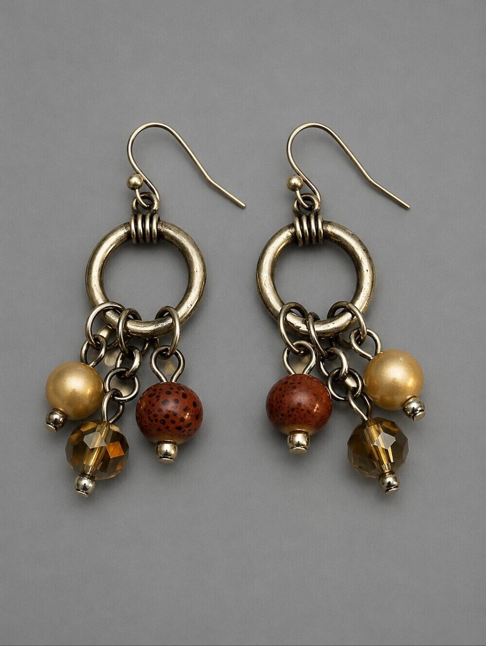 Vintage Beaded Ring Cha Cha Dangle Hook Earrings